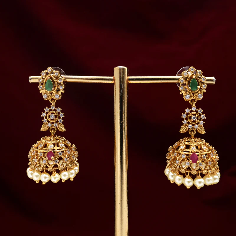 AD Diamond Look No Figure No Idol Long Bridal Jhumkas